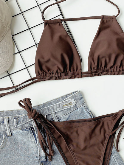 Bikini Solid Color Sexy Female Split Swimsuit Straps