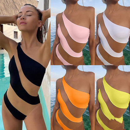 Women's Solid Color Sexy Irregular Bikini Swimsuit