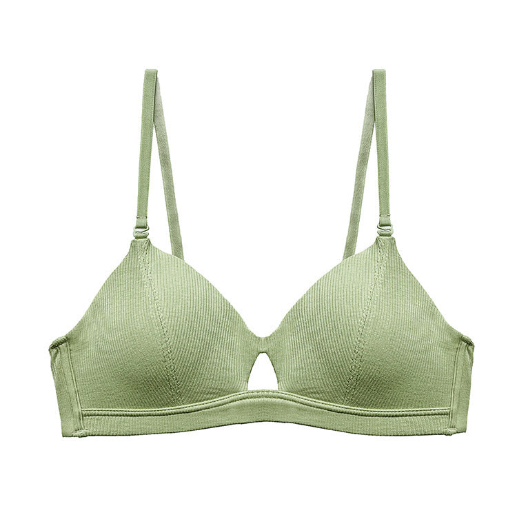 French Ribbed Thin No Steel Rim Bra European And American Sexy And Simple