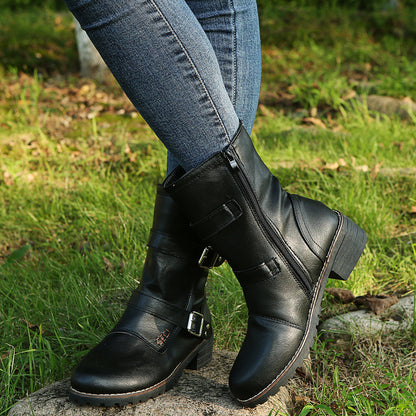 Casual Round Toe Belt Buckle Women Boots
