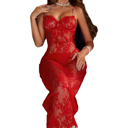 Sexy Lingerie Sexy Pajamas V-neck Bare Back Red Temptation