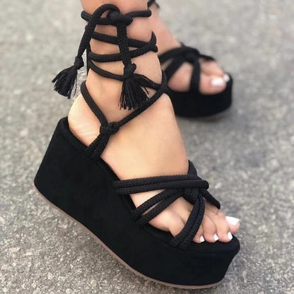 Platform Strap Sandals Round Toe Rope Strap Fashion Sandals