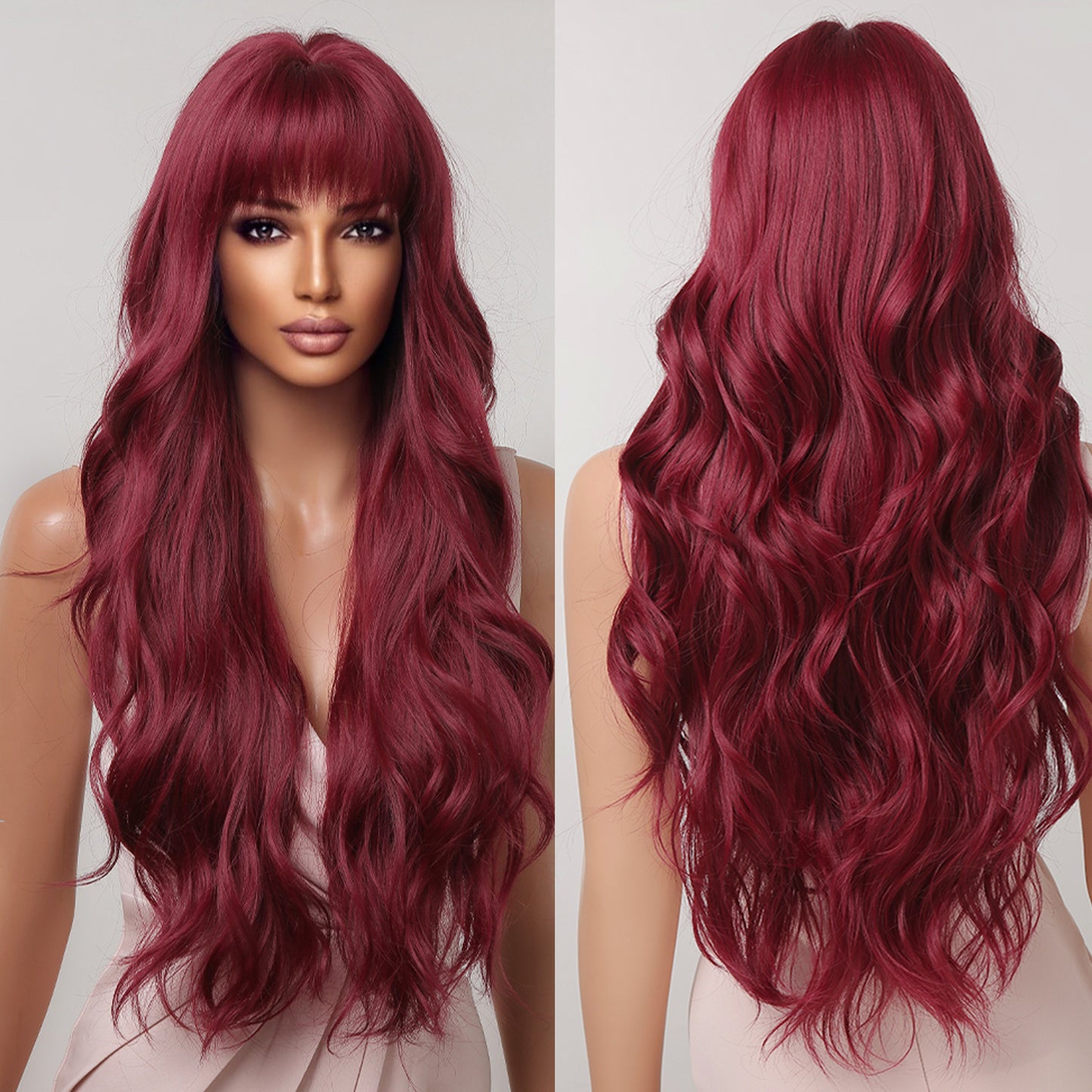 Long Curly Hair Wine Red Wig