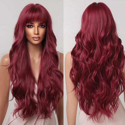 Long Curly Hair Wine Red Wig