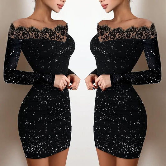 Women's Sequin Contrast Lace Body Dress