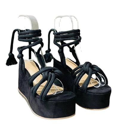 Platform Strap Sandals Round Toe Rope Strap Fashion Sandals