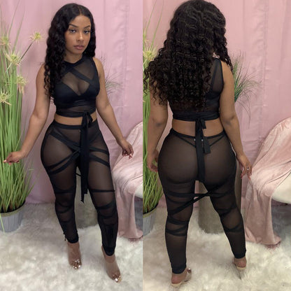 Sexy Swimsuit Gauze See Through Skirt Two Piece Suit