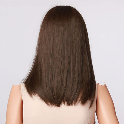 Silk Bangs Black And Brown Shoulder Wig