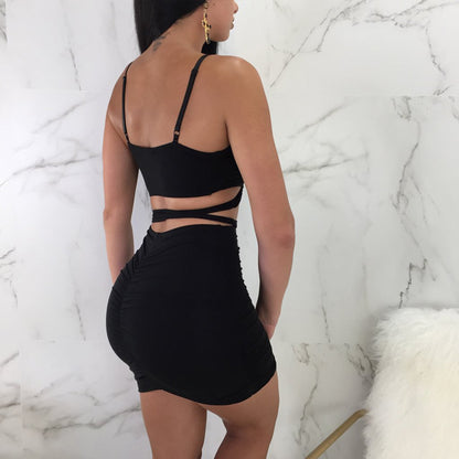 Sexy Nightclub Dress, Sling Straps, Deep V-neck And Hip Mini Skirt