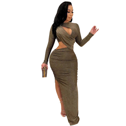 Ladies Long Sleeve Hollow Split Dress