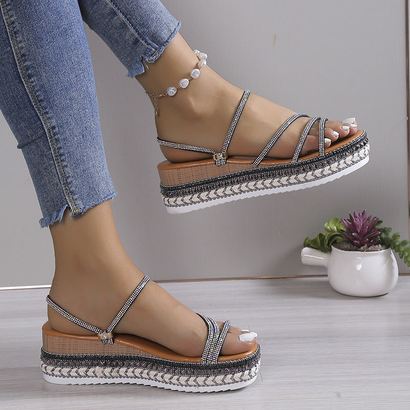 Cross Sandals Round Toe Strap Platform