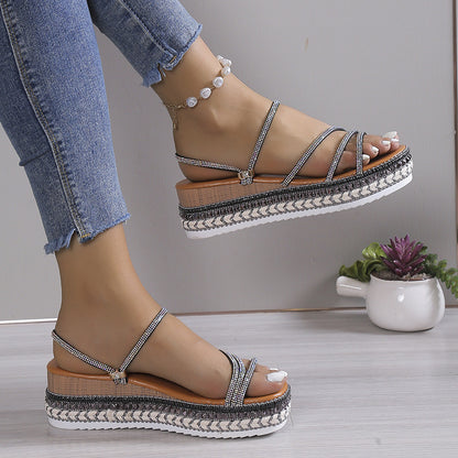 Cross Sandals Round Toe Strap Platform