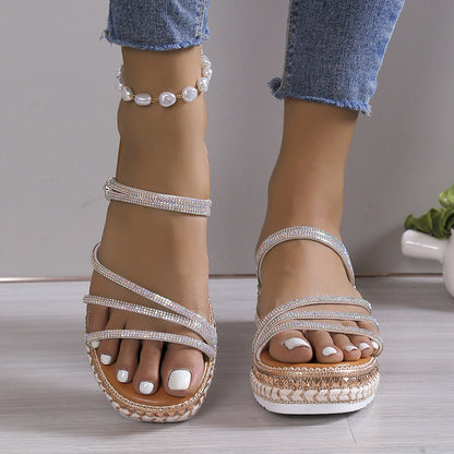 Cross Sandals Round Toe Strap Platform