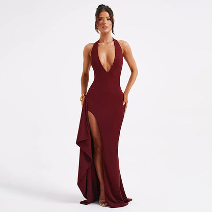 Dress Fashion Halter V-neck Strap Split Dress