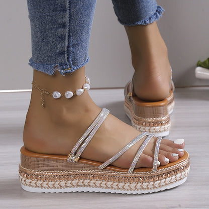 Cross Sandals Round Toe Strap Platform
