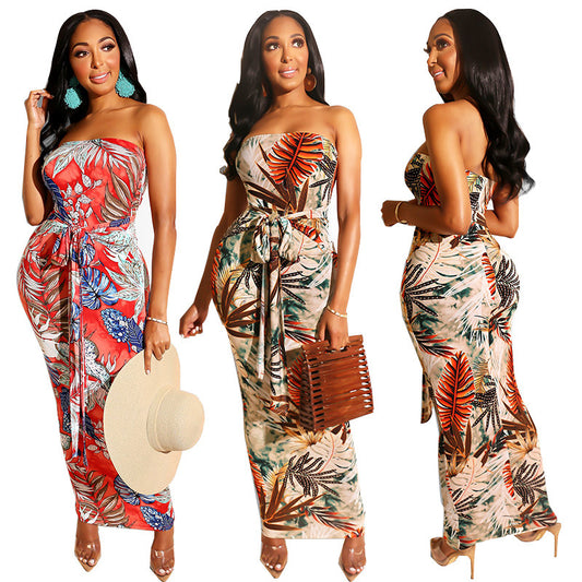 New Big Flower Off-shoulder Temperament One-piece Dress