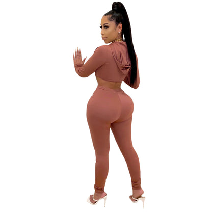 European And American Sexy Fashion Casual Hooded Two-Piece Suit