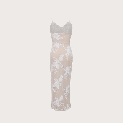 Sequin Embroider Cross Slit Backless Sling Slim Fit Long Dress