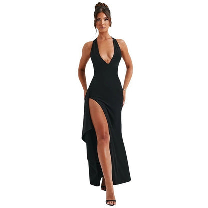 Dress Fashion Halter V-neck Strap Split Dress