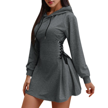 Women's Fashion Casual Hooded Tie Up Dress