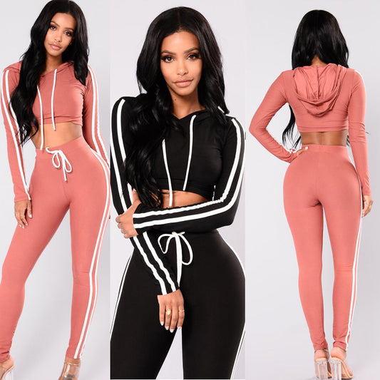 European And American Women's Autumn And Winter Sports Sexy Two-piece Suit